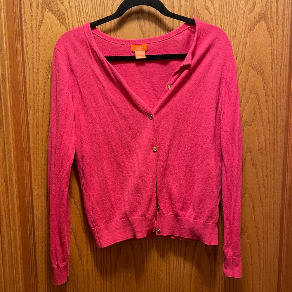 Fuchsia Pink Cardigan Work Sweater with gold buttons